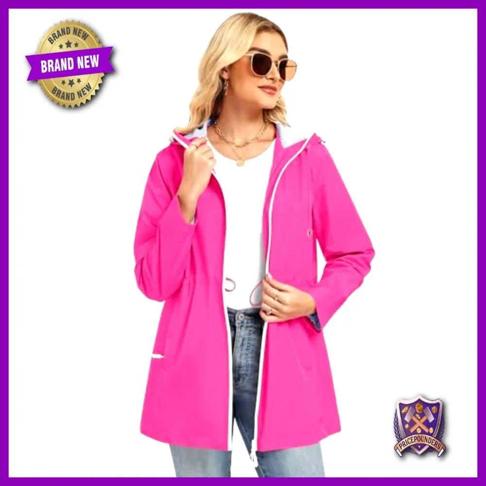 Lined Waterproof Trench Coat Windbreaker Hooded Raincoat Women's Chic Outerwear